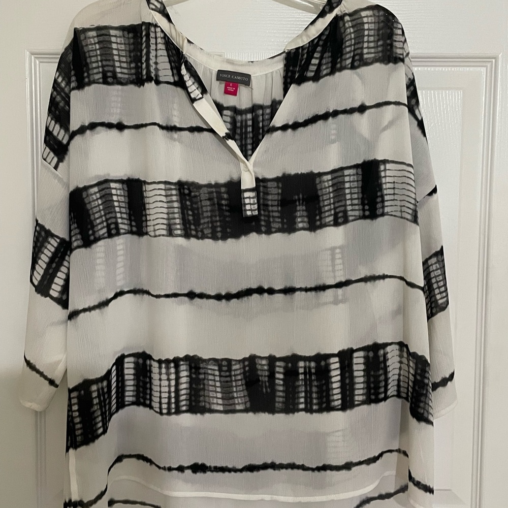 Vince Camuto Black and White Boxy Polo Blouse